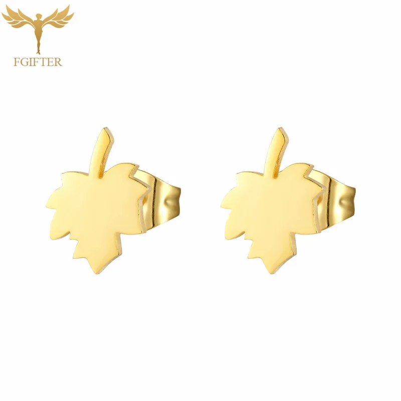 Pendientes de tuerca de acero inoxidable dorado para mujeres, niñas y adolescentes, juego de pendientes de hoja de arce, accesorio de joyería de moda coreana, lote de 12 pares