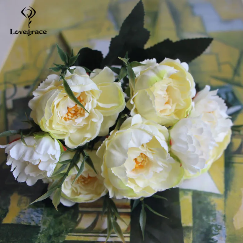 8 Heads Silk Artificial Peonies flowers for Wedding Marriage DIY Decor Small Craft Flower Peony Mini Fake Flowers for Home Decor