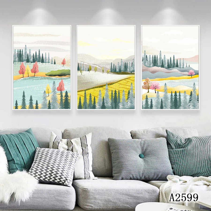 

Modern Abstract Oil Painting Print on Canvas 3pcs Cartoon Landscape Canvas Printing Wall Art Picture Painting for Home Decor