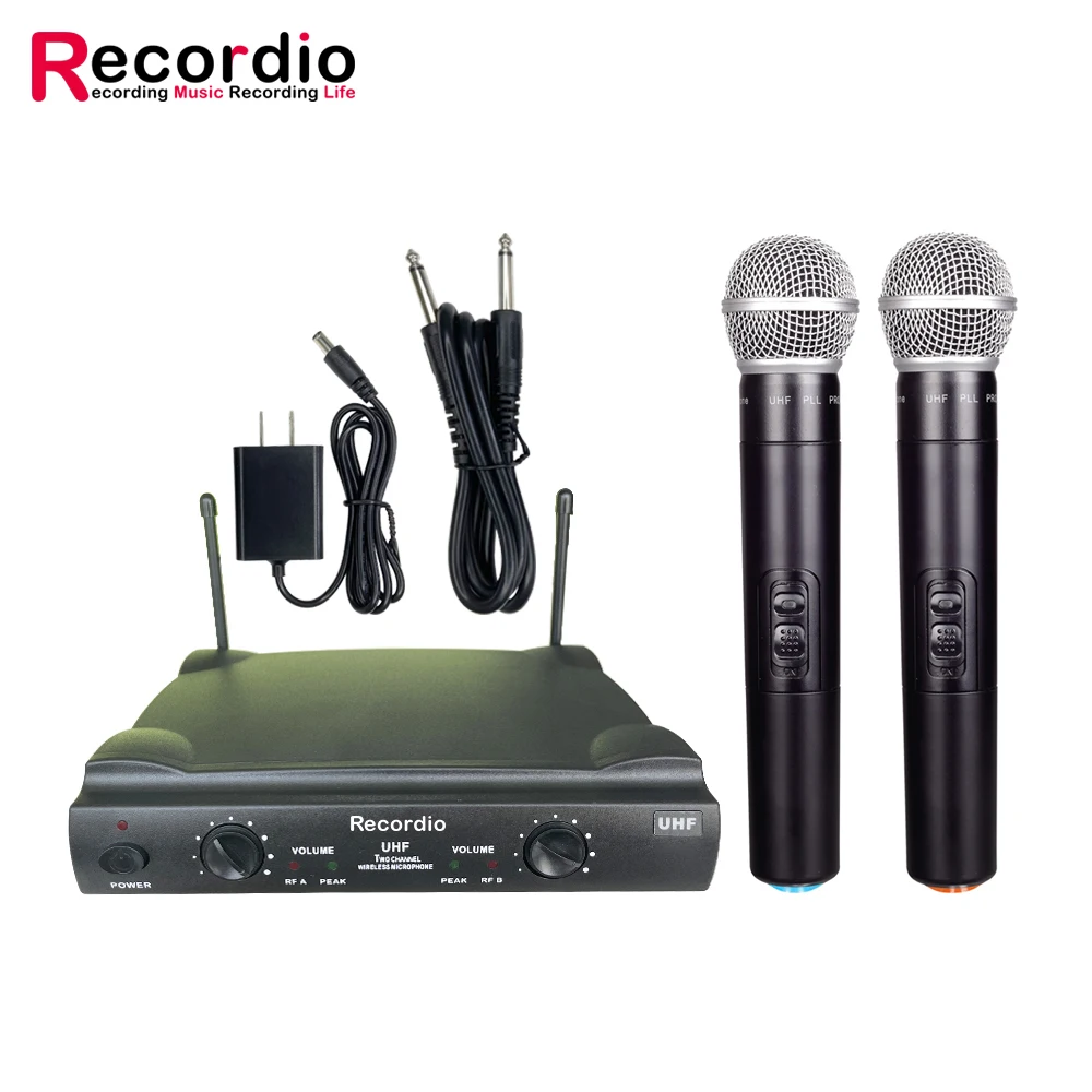 

GAW-U200 Wireless Microphone System Handheld Microphone 2 Channels Professional Cordless Microphone Kit For Studio Karaoke