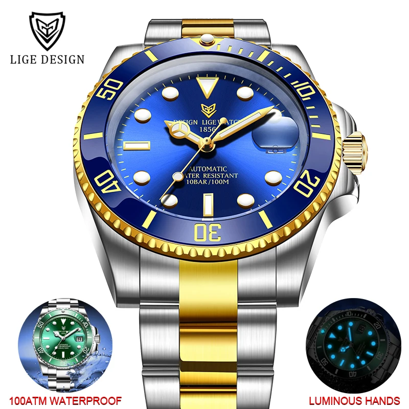 100ATM Waterproof Watch 2024 LIGE Fashion Watches Men Top Brand Automatic Mechanical Tourbillon Clock Stainless Steel Wristwatch