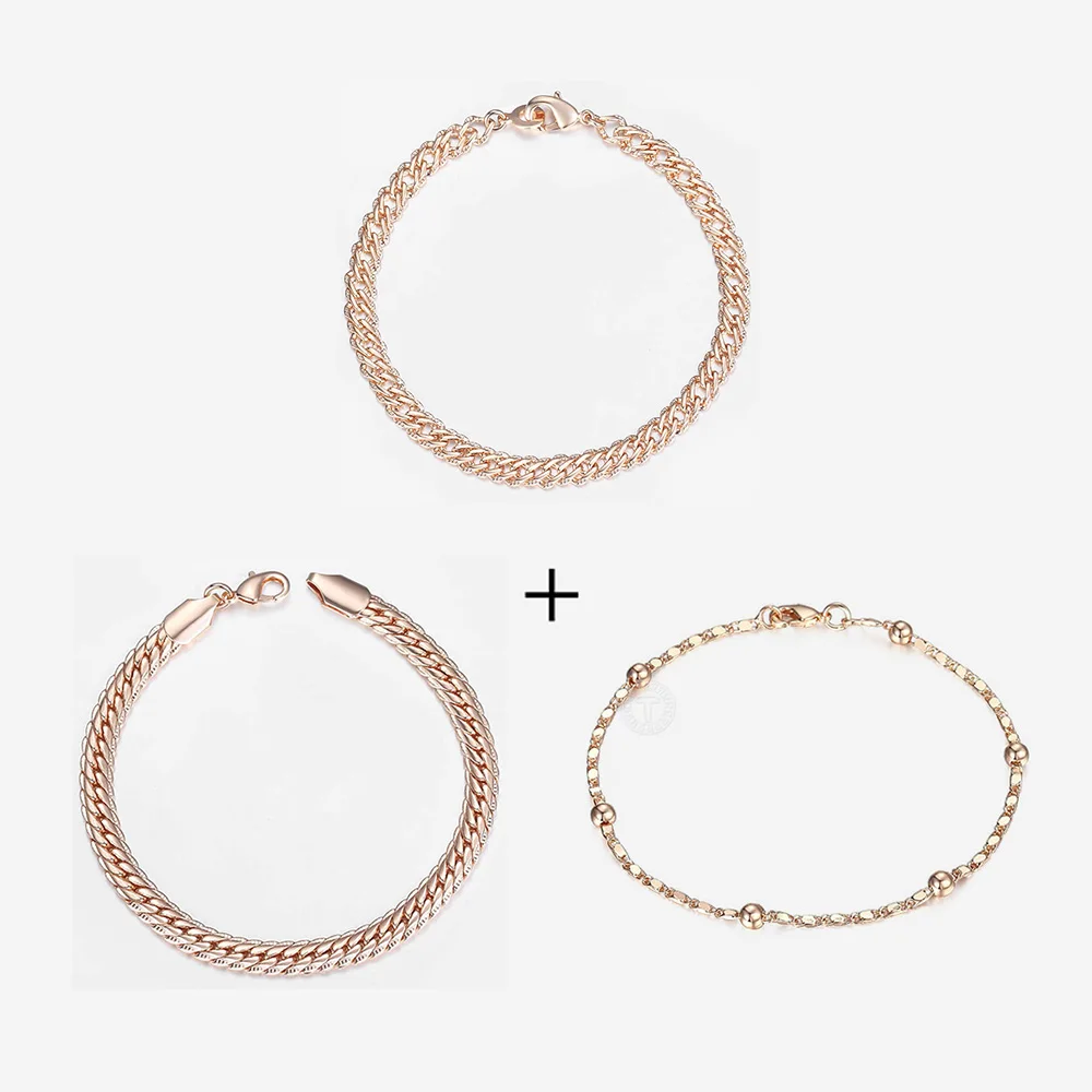 3pcs/Set Bracelets For Women 585 Rose Gold Color Link Chain Bracelet Girls Fashion Jewelry Gifts Wedding New CB03CB11CB02