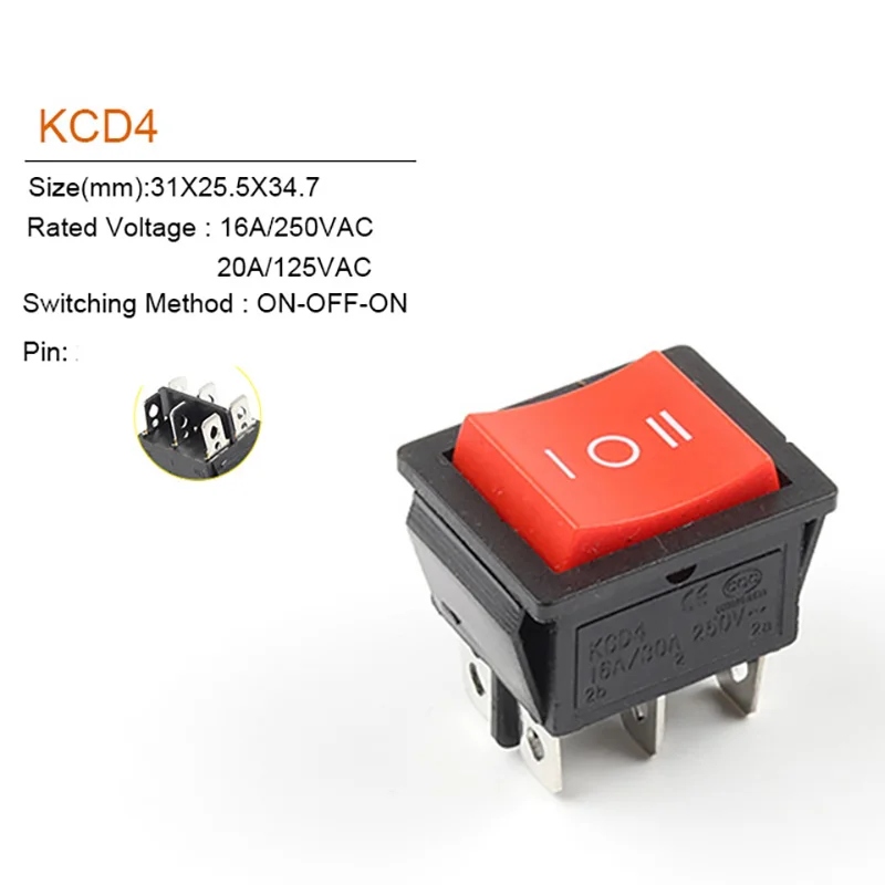 5Pcs 31X26mm Power Rocker Switch KCD4 6Pin 2/3 Position Boat Button Switch With Light 16A 250VAC 20A 125VAC Electrical On-Off