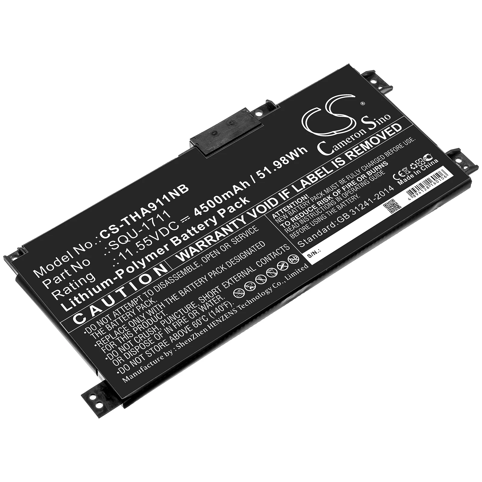 

CS 4500mAh / 51.98Wh battery for Thunderobot 911 Air,911Air,911M,911ME,911MT,911S,911Targa,G7000M,G8000M SQU-1711