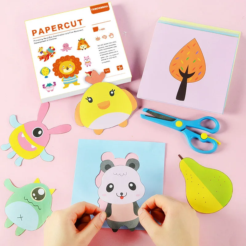 100Pcs/set Cartoon Colorful Paper Folding and Cutting Toys Children Animal Book Art Craft Handmade DIY Educational Kids Toy Gift