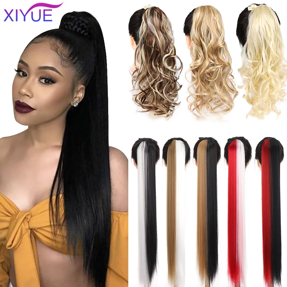 XIYUE 33 Inches Long Straight Clip In Tail False Hair Ponytail Hairpiece With Hairpins Synthetic Pony Tail Extensions Headwear