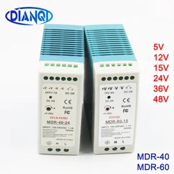 Mini Size Single Output Industrial DIN Rail switching Power Supply ac dc MDR 40W 60W driver output 5V 12V 15V 24V 36V 48V