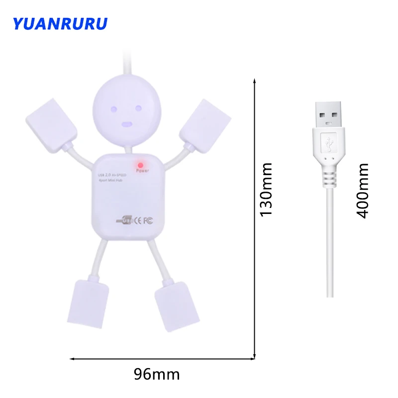 Concentrador de red USB 2,0, divisor múltiple de 4 puertos, expansor humanoide, adaptador USB 2,0 para accesorios de PC, 2,0