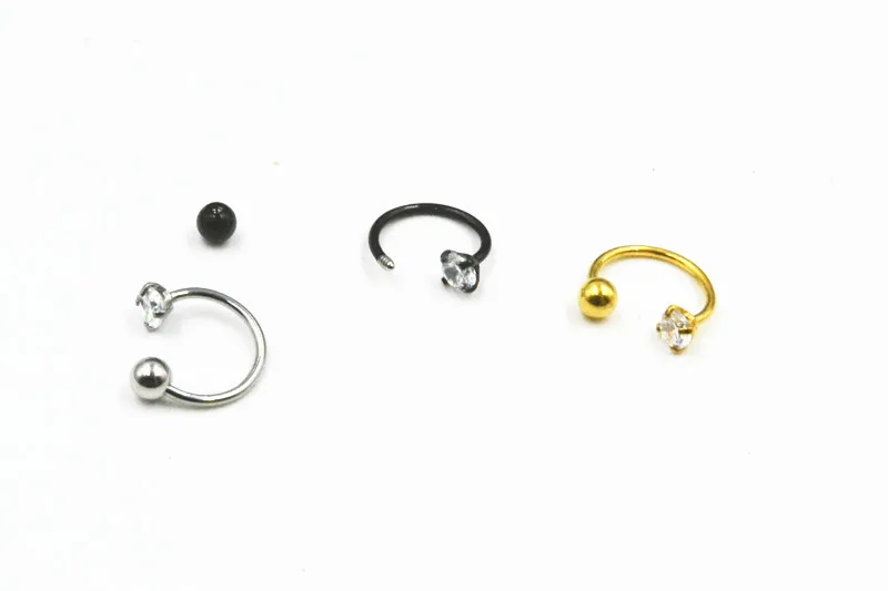 LOT50pcs Body Jewelry - Surgical Steel CZ 20gx8mm Ear/Nose/ Lip Labret  Bar Lip Piercing CBR Horseshoes Sliver/Black/Gold