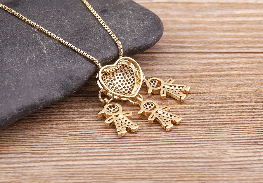 Nidin Heißer Verkauf Sohn Tochter Herz Vergoldet Zirkonia Familie Mädchen Junge Anhänger Halskette Kette Schmuck Für Mutter Geschenk – Detail 20