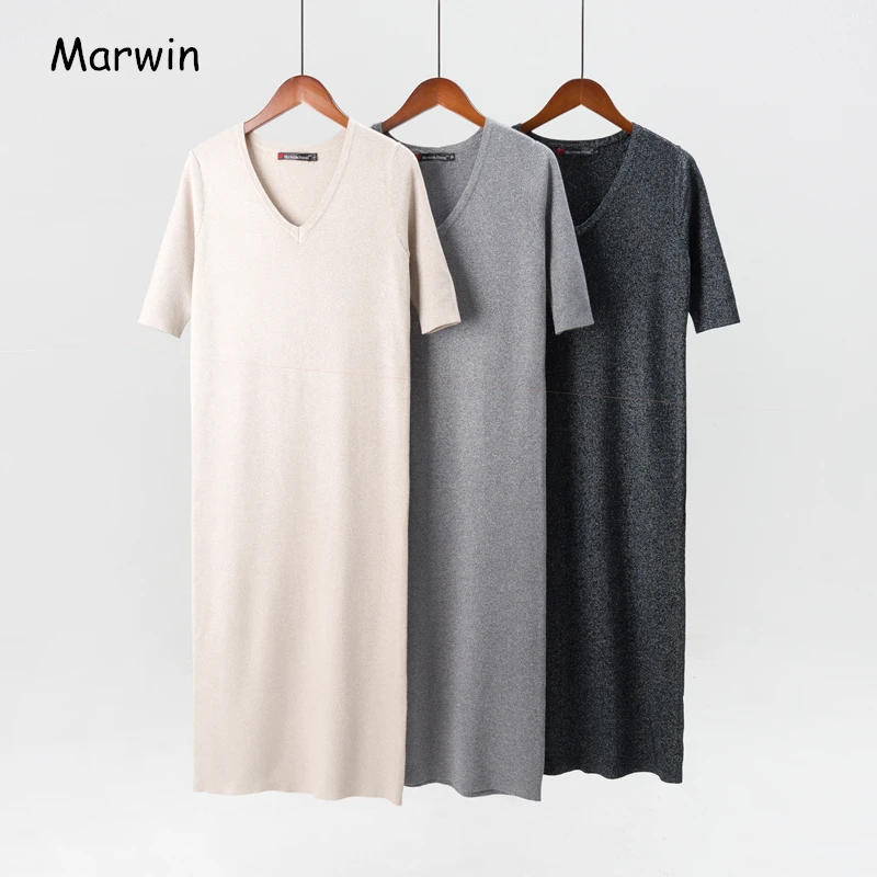 

Marwin 2018 New-Coming Long Half V-Neck Knitted Pullovers Solid Primer Shirt Knitted Dress Winter Sweaters Fashion High Qulaity