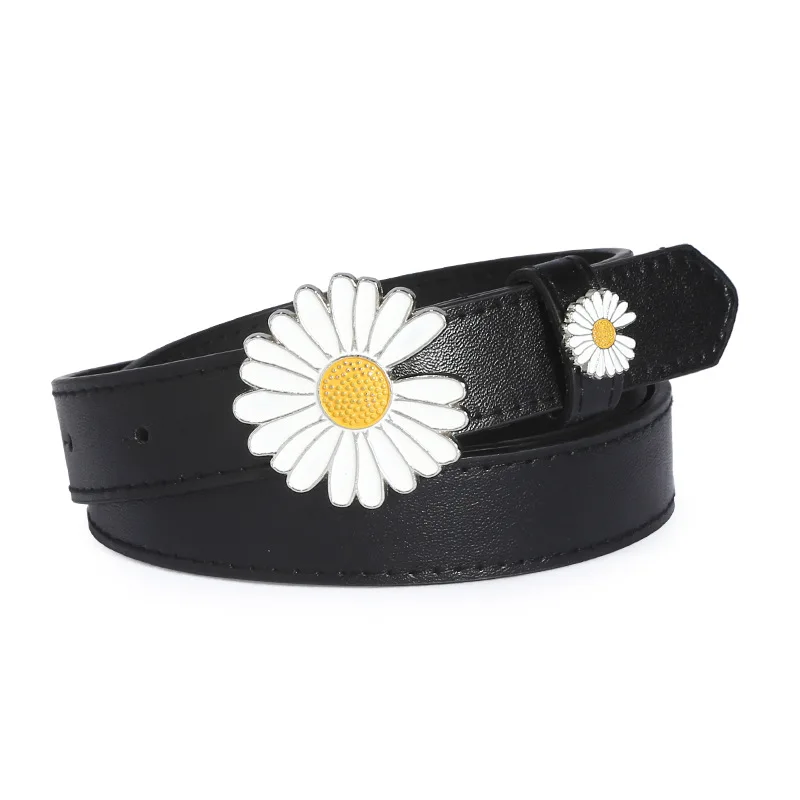 

Small Daisy Pu Fine Belt Women Waistband Korean -style Student Flower Buckle Personality Smooth Buckle Faux Leather