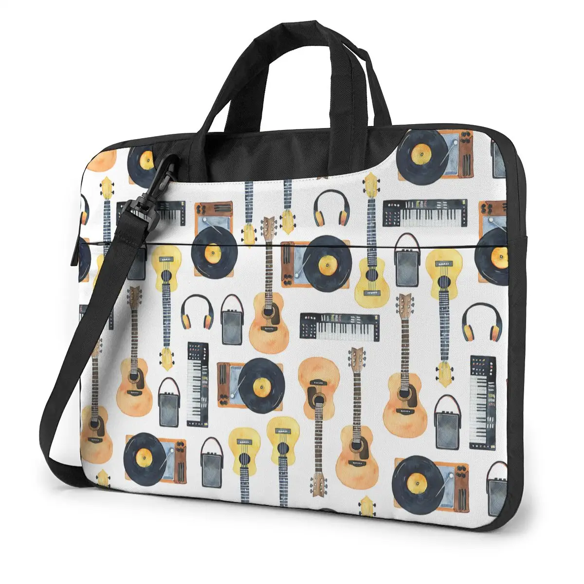 

Seamless Pattern Yellow Musical Instruments Laptop Bag Case Protective Vintage Computer Bag Bicycle Crossbody Laptop Pouch