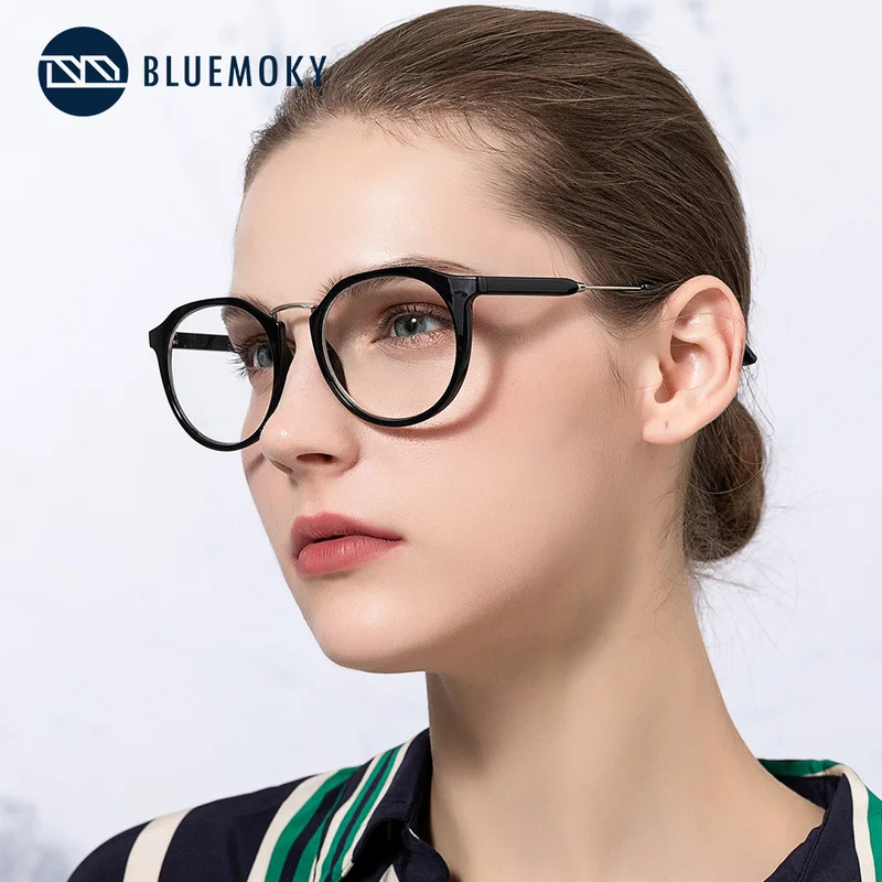 

BLUEMOKY Anti Blue Light Blocking Glasses Frame for Women Men Round Gaming Computer Protection Eyeglasses Myopia Optical Eyewear