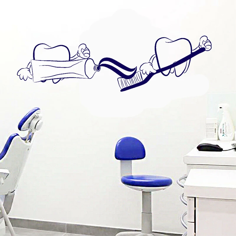 Teeth Toothpaste Dentistry Wall Decal Vinyl Dentist Bathroom Decor Wall Stickers Waterproof Dental Clinic Wall Decoration Z673