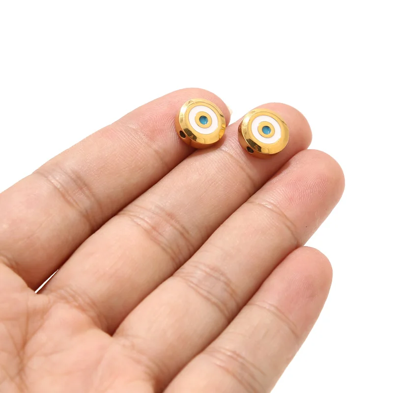 5PCS Stainless Steel Enamel Big Hole Round Beads Charm Pendants for DIY Women Necklace Bracelet 11mm