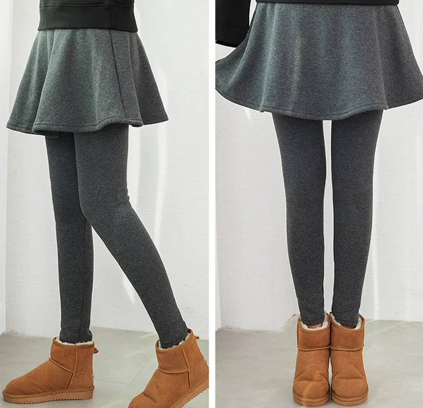 Winter Skirt Leggings Fleece Lined Seamless Ultra Soft Stretch Trip Blend Calf  Korean Thermal Pants With Skirt ouc045