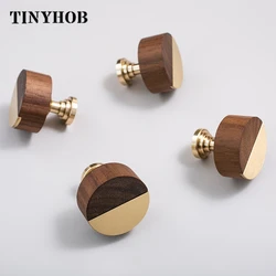 TINYHOB  Walnut Brass Furniture Handles Nordic Pulls Cupboard Wardrobe Dresser  Wine Bar Drawer Cabinet Knobs