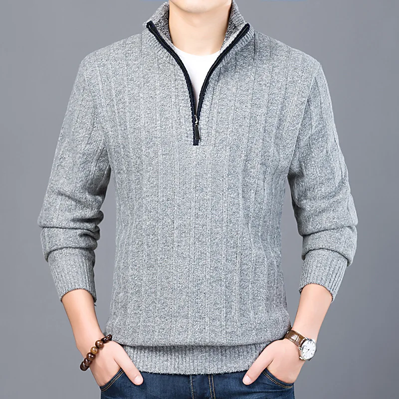 ฤดูหนาวใหม่เสื้อกันหนาวผู้ชายCasual Pullover Mens Warmเสื้อกันหนาวMan Slim Stand Collar Pulloversถักชายเสื้อครึ่งซิปเสื้อกันหนาว