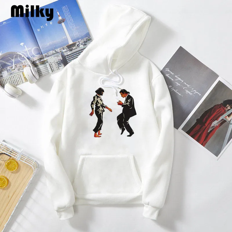 Women Hoodie Ulzzang Pulp Fiction Movie Print Hoody Autumn Fashion aesthetic Female Harajuku Hoodie Funny Tops streetwear