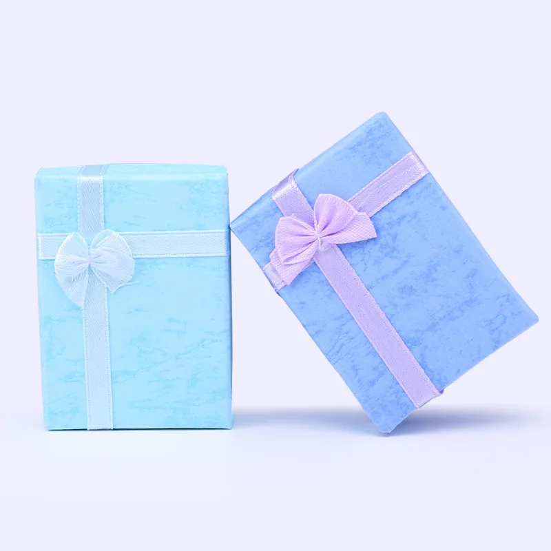 Caja de regalo de papel con lazo para mujer, cajas de cartón para joyería, anillo, collar, pendientes, embalaje de joyería, esponja blanca, 20 Uds.