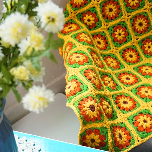 Handmade crochet Sunflower cushion  fashion crochet blanket felt pastoral style sofa cushion housewarming gift 15.5in