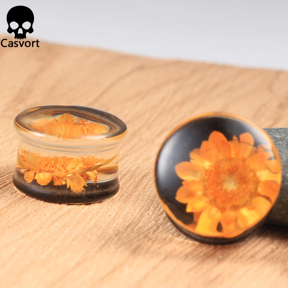 Casvort 2PCS New Sun Flowers Design Simple Transparent Arylic  Fashion Ring Body Jewellery Ear Plugs Gaugues Tunnels