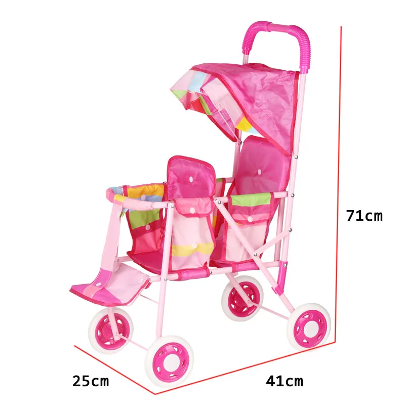 Simulation Doll Double Seat Trolley Girl Toy Children Foldable Hand Push Baby Doll Stroller Pretend Play Doll Accessories Barbie