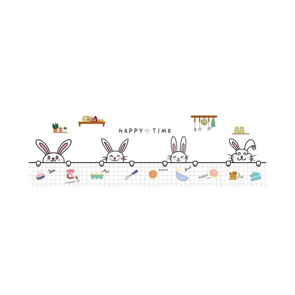 

Cartoon Bunny Wall Stickers Oilproof Antifouling Living Room Home Decoration Mural Cute Rabbit Wallpaper Kitchen Tile Sticker