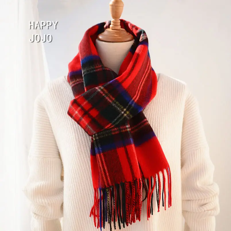 100% cashmere scarf women men Scotland classic red plaid narrow scarves soft fashion casual thin warm shawl luxury for ladies