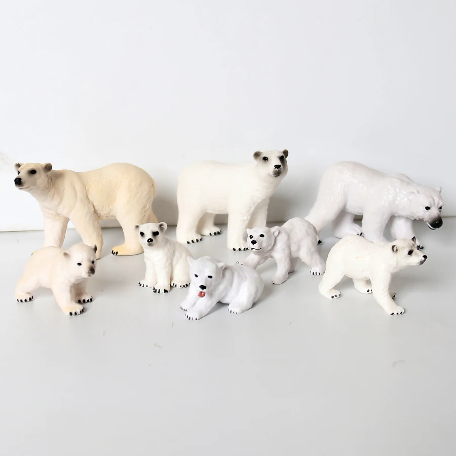 Realistic Plastic Animals Model Figures Family Playset with Baby Polar Bears,Educational Toy Cake Toppers For Kids Birthday Gift