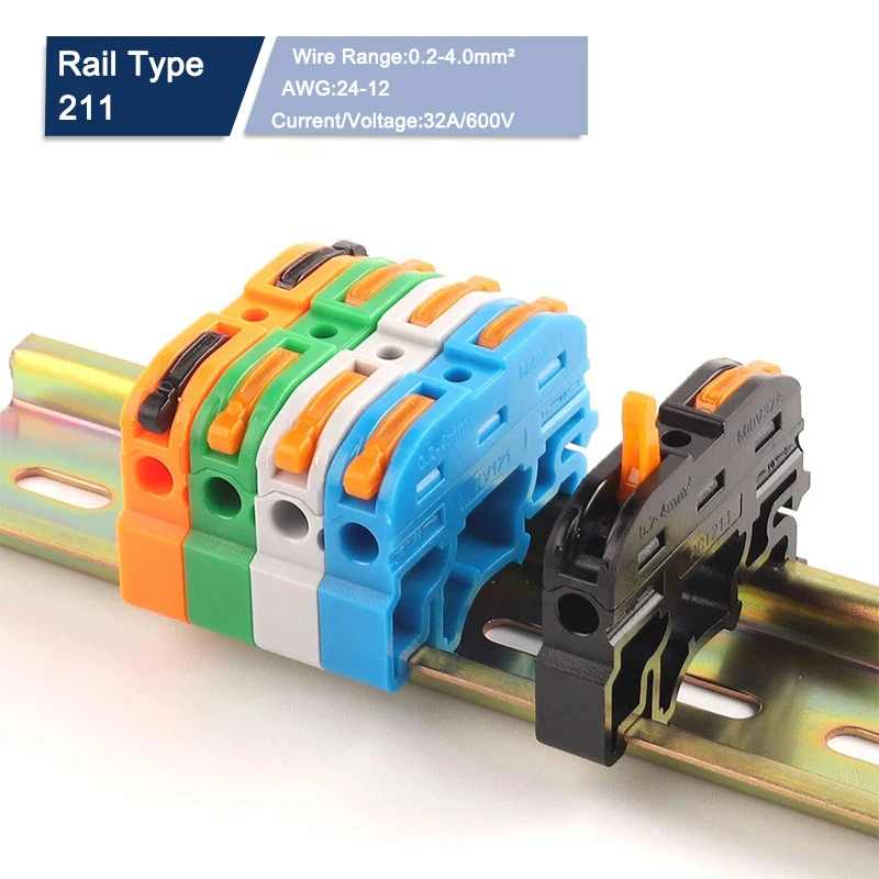 10 PCS Din Rail Type Quick Wire Connector 211 Compact Splicing Conductor Cable Terminal Block Instead Of UK 2.5B Wiring Conector