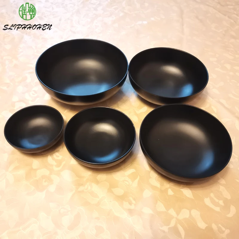 A5 Melamine Black Frost Imitation Porcelain Round Bowl Dining Room Tableware Rice Bowl Hotel Restaurant Soup Bowl