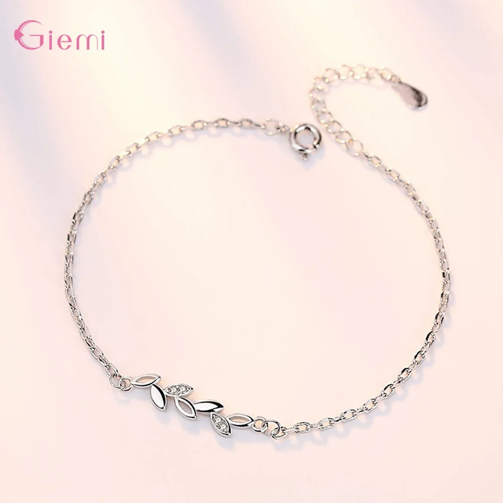 Fashion Simple Cubic Zircon 925 Sterling Silver Leaf Bracelets For Women Leaves Rhinstone Link Chain Bracelet Femme