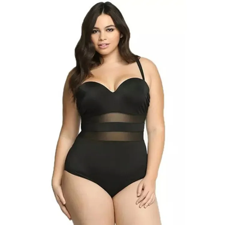 Sexy Plus Sizes Swimwear One Piece Monokini Women White Large Size Swimsuit Black Sheer Bathing Suit Push Up Big Breast Solid