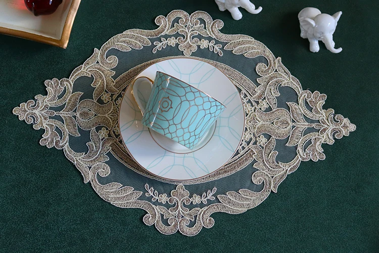 NEW lace oval embroidery table place mat cloth tea coaster placemat kitchen Christmas wedding Table decoration and accessories