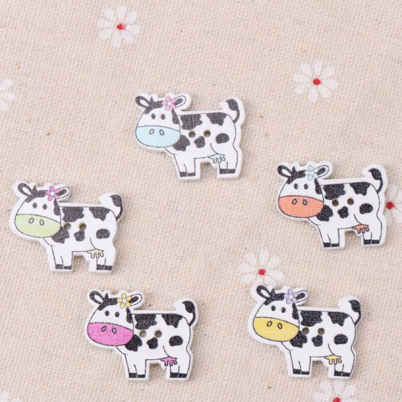 Button accessories for children\'s clothes Mix Cartoon Dairy Cow Wooden Buttons Round Handmade Accessories Decoration20x27mm20pcs