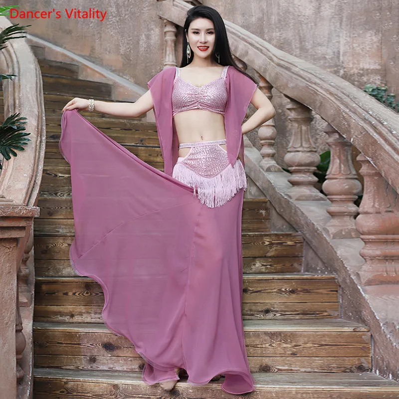 

Belly Dance Suit Chiffon Top Tassel Split Skirt Performance Clothes Set Adult Oriental Dancing Profession Competition Clothing