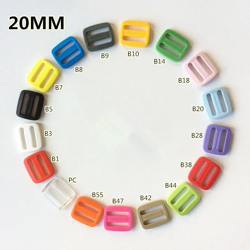 20mm / 25mm 20pcs Plastic Curved Tri Glide Slider Adjustable Ring Buckles Outdoor Backpack Straps Dog Collar Accessories