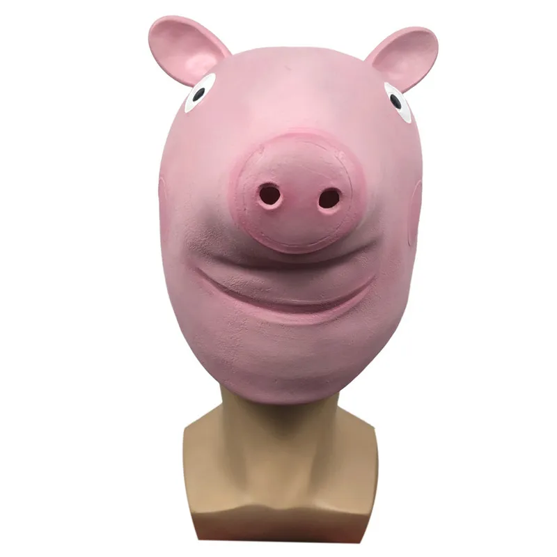 Top Grade Funny Lovely Pink Pig Head Mask Cosplay Full Head Latex Pig Masks for Halloween Party Fancy Dress Cute Toys