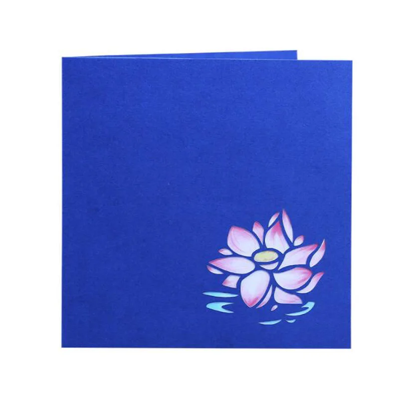 100pcs 3D Blooming Lotus Flower Paper Greeting Cards Postcard Thanksgiving Mother's Day Birthday Creative Gift