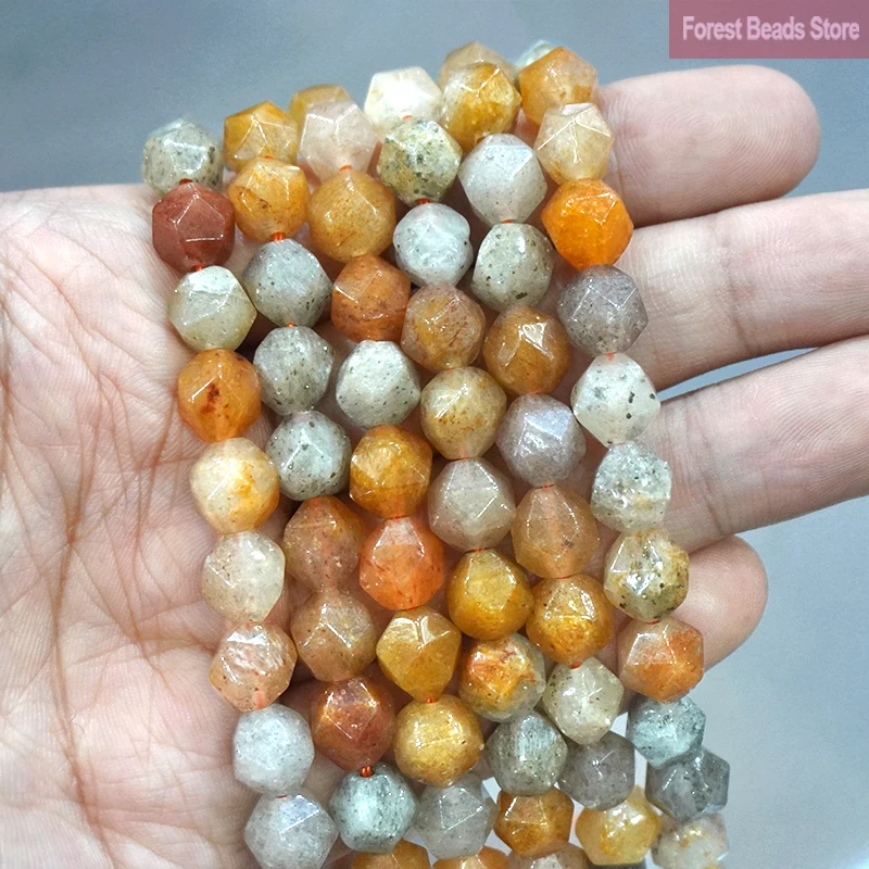 6 8 10MM Natural Stone Faceted Gold Silk Jasper Spacer Loose Beads DIY Charms Bracelet Necklace for Jewelry Making 14