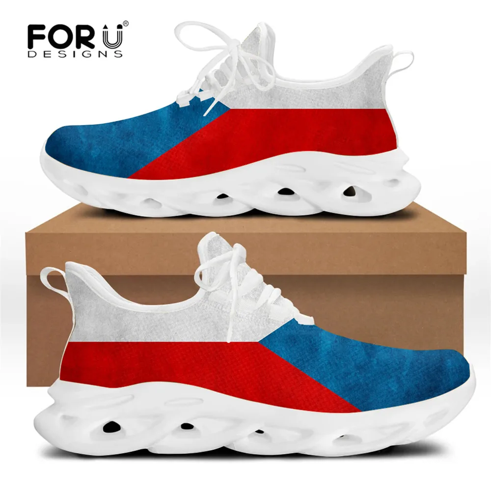 FORUDESIGNS Casual Men's Shoes Flats Flag Of The Czech Republic Pattern Comfortable Lace-up Sneakers for Teen Boys Men Zapatos