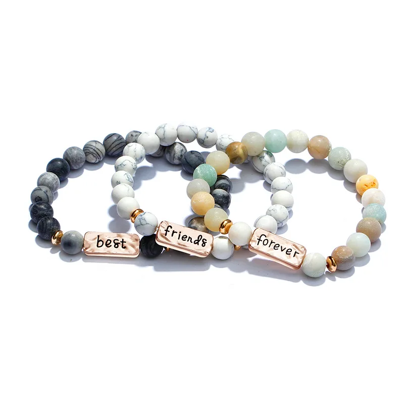 ZRM Best Friends Forever Bracelets Nature Stone Bracelet For Bestfriends Colorful Beads Bracelets Adjustable Resilience Bangle