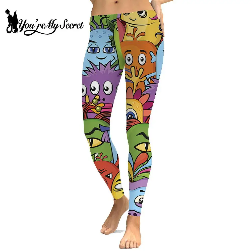 [You\'re My Secret] Women\'s Gothic Mid Waist Leggings Skull Printed Trousers Sexy Female Casual Streetwear Elastic Pants