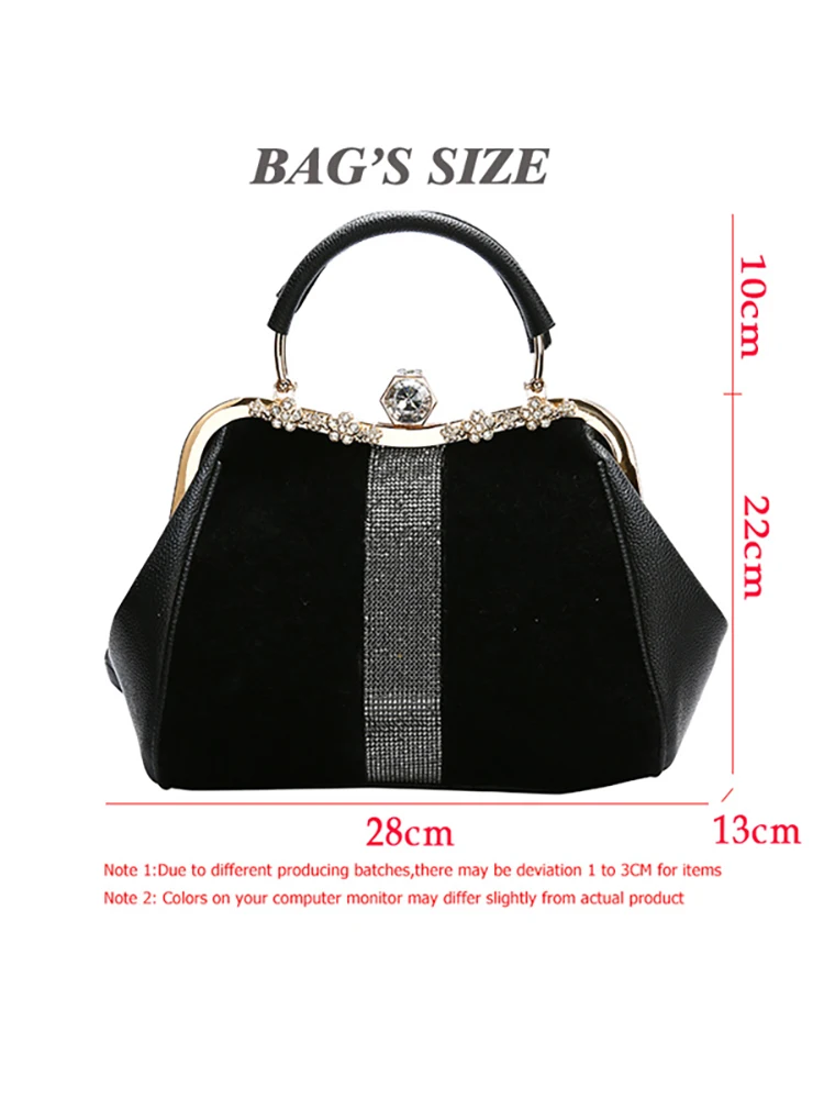 Classic Black Faux Fur Bag For Women Diamonds High Quality Pu Leather Party Tote Handbag Large Capacity Shoulder Crossbody Bags