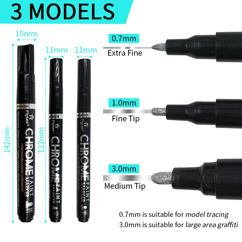 1PC Silver Marker DIY Paint Mirror Chrome Finish Water UV Resistent Craftwork Pen