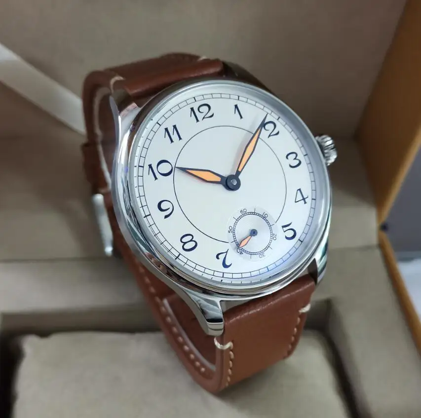 GEERVO No logo 44mm Rice white dial Arabic number Orange hand Manual mechanical men's Watch Seagull ST3621 movement