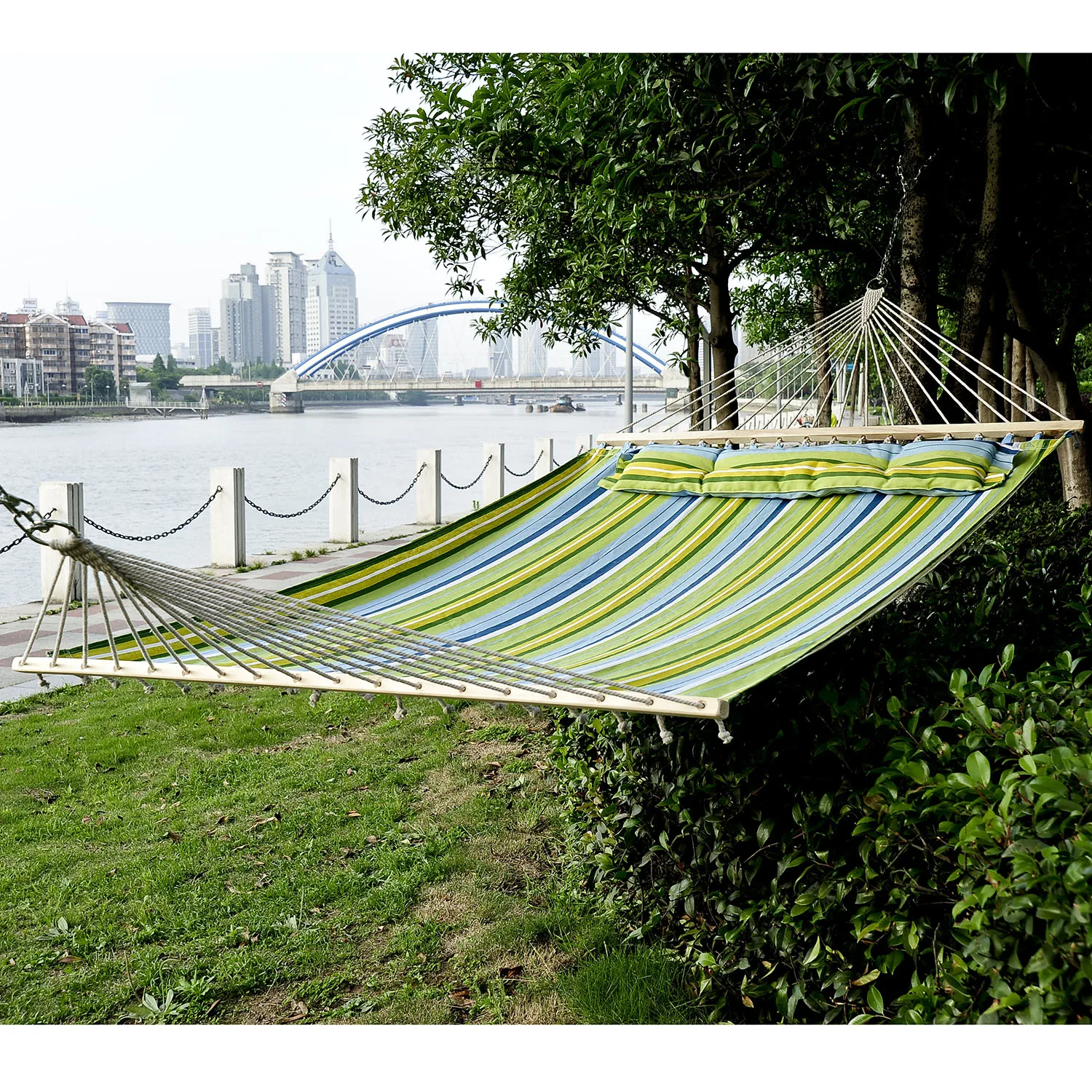 Outsunny Hangmat Hangende Tuin Voor 2 Personen Hangmat Eco-Vriendelijke Camping Met Kussen