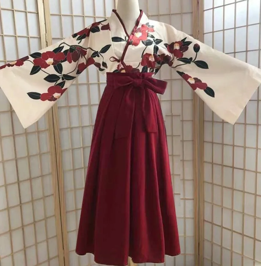 Áo Khoác Kimono Haori Yukata Châu Á Quần Áo Sakura Cô Gái Phong Cách Nhật Bản In Hoa Vintage Người Phụ Nữ Phương Đông Camellia Yêu Trang Phục